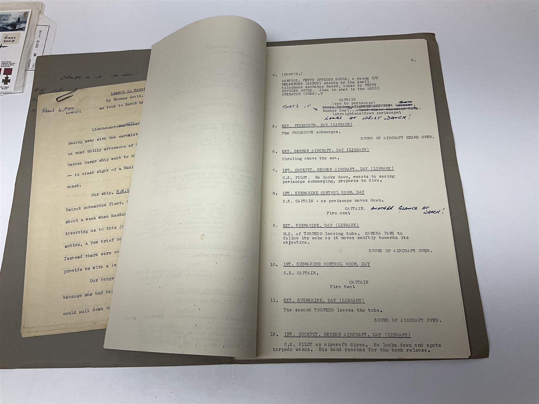 WW2 submarine interest - archive of ephemera and photographs relating to submariner Petty Officer (later Lieutenant) Thomas William Gould V.C. of HMSub Thrasher; predominantly post-war with later copies of contemporary photographs and documents including Certificate of Service in slip-case, War Patrol Reports, First Day Covers, press cuttings, 'For Valour' film script, business cards etc.
Auctioneer's Note: An extract from Gould's VC award citation reads 