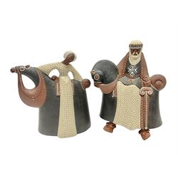 Leonard Stockley; two studio pottery figures modelled as a king and queen upon horses, both signed beneath,  H25cm
