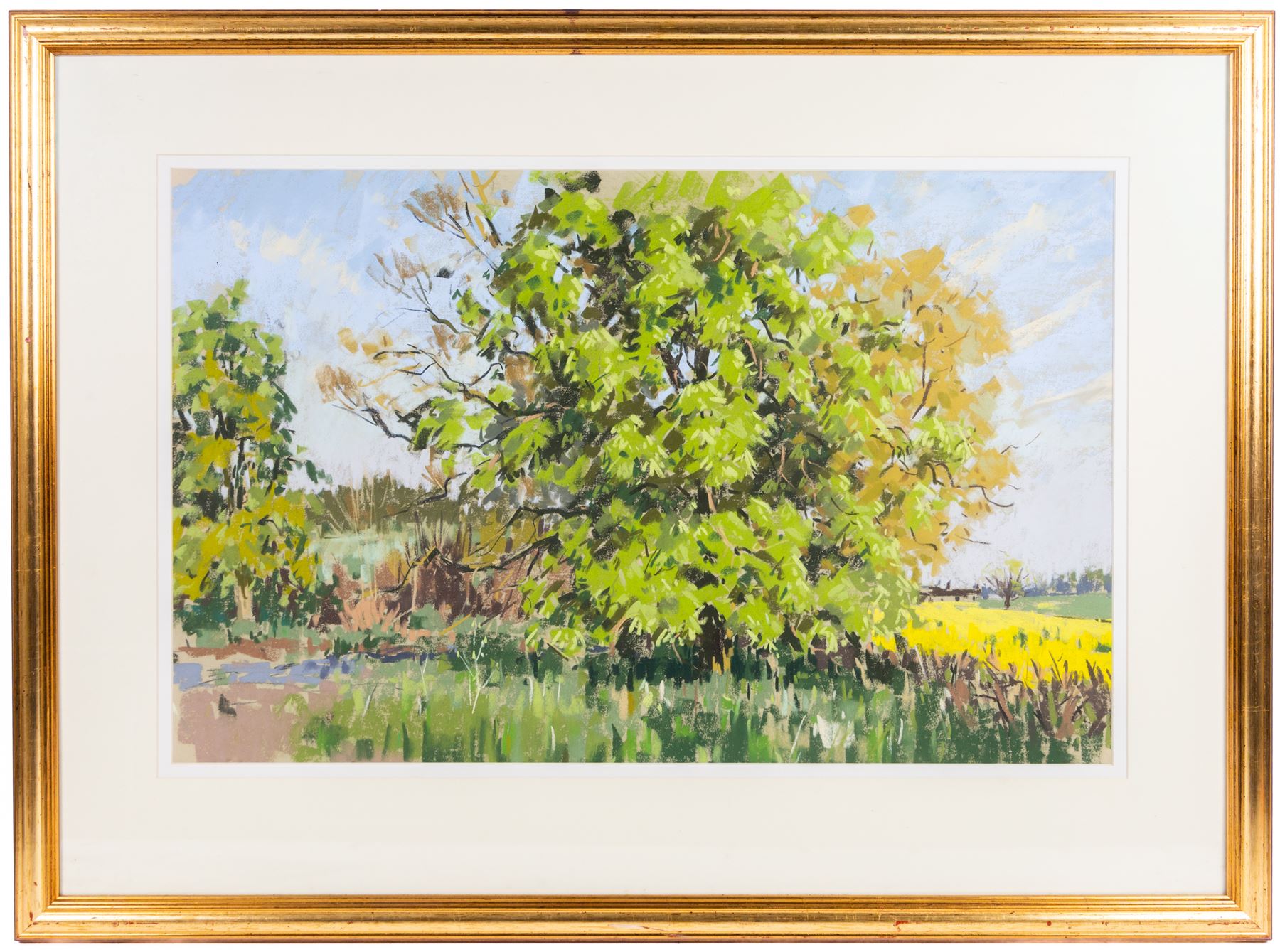 Angus Bernard Rands (British 1922-1985): Village Haystacks and Trees, three pastels signed, largest 44cm x 70cm (3)