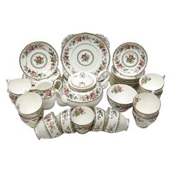 Grafton tea service for twelve in Malvern pattering, comprising of teapot, milk, open sucrier, cups and saucers, dessert plates and two cake plates  