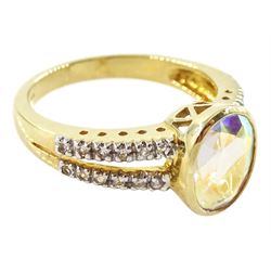 9ct gold single stone moonlight topaz ring, with white topaz shoulders, hallmarked