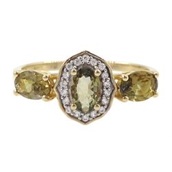 9ct gold csarite and white zircon ring, 