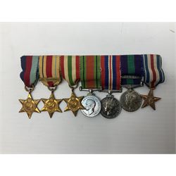 Group of five WW2 medals comprising 1939-1945 War Medal, Defence medal, 1939-1945 Star, Africa Star with 1st Army clasp and Italy Star, on medal bar with George VI General Service Medal with Malaya clasp and US Silver Star (with original issue case containing button-hole badge) awarded to Major J. Brock R.W.K. complete with set of miniatures and various ribbons; together with two 1930s Life Saving Medals, two RWK association 'jewels' of office, RWK regimental car mascot with additional inner crest etc