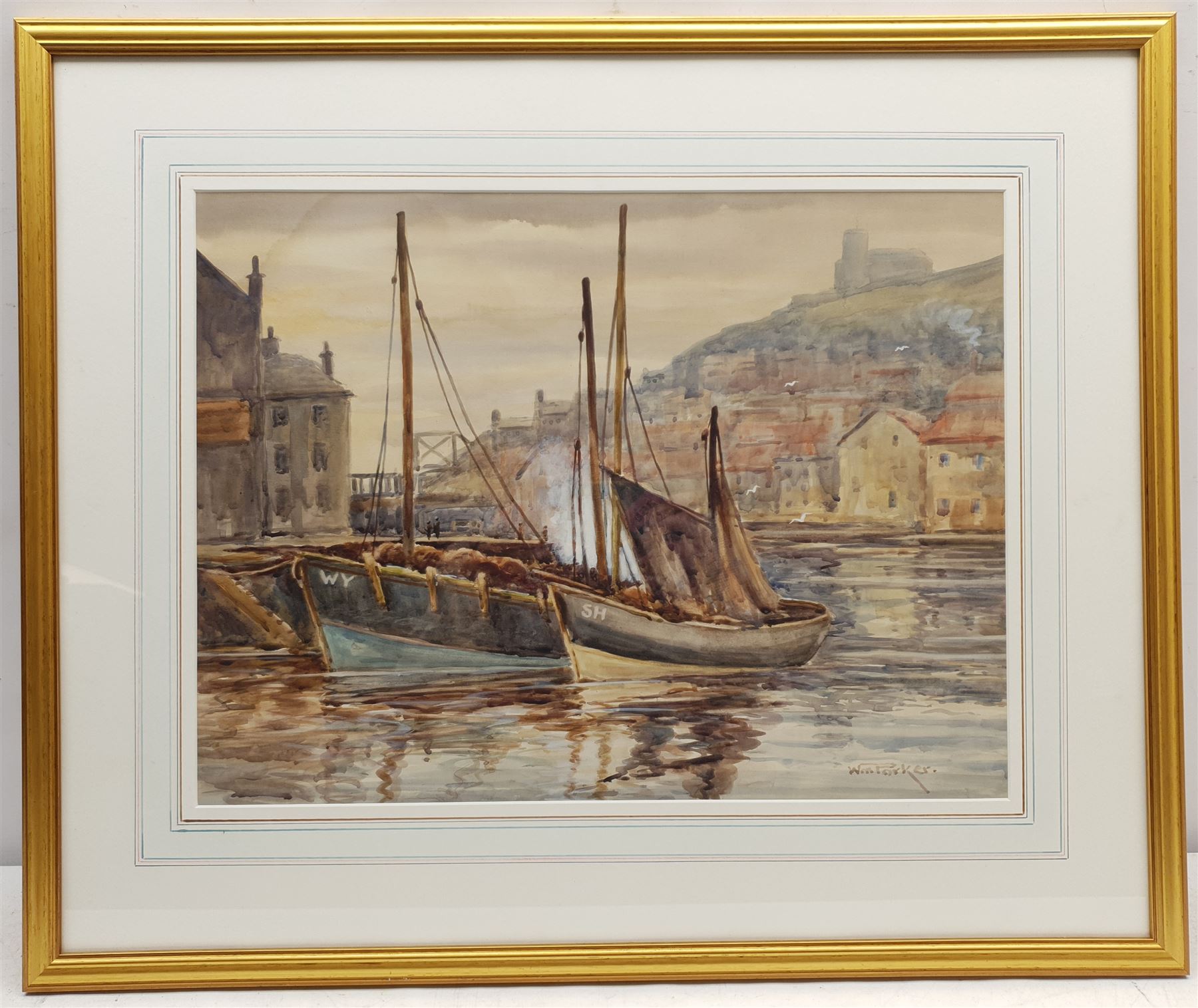 William Edward Parker (British 1922-2017): Boats in Whitby Harbour, watercolour signed 37cm x 49cm