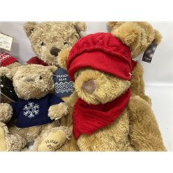 Eight annual Fraser Bears, by House of Fraser, dating between 2012 and 2019, tallest H35cm