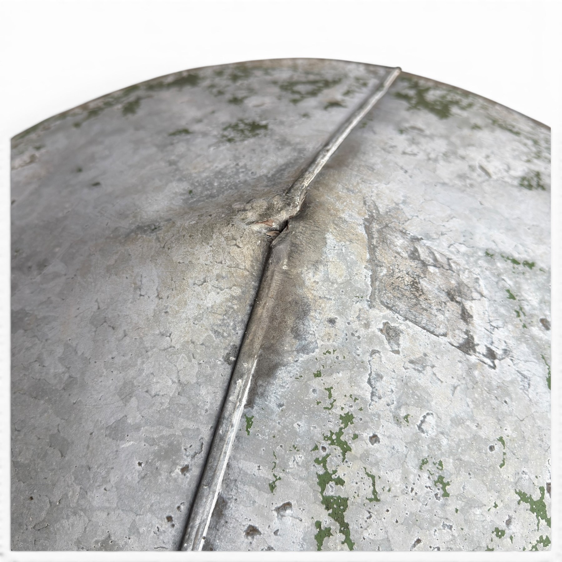 Galvanised storage drum with cover, of ribbed design in rustic green-painted finish