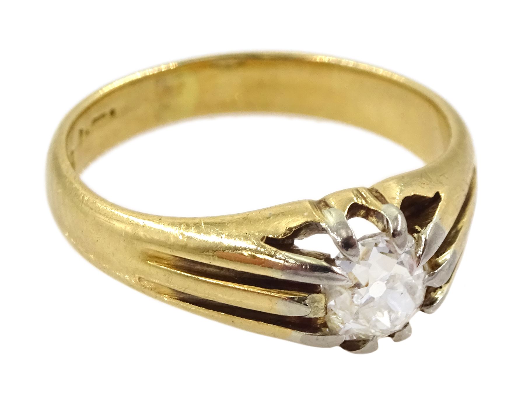 Victorian 18ct gold  single stone old cut diamond ring, London 1868, diamond approx 0.80 carat