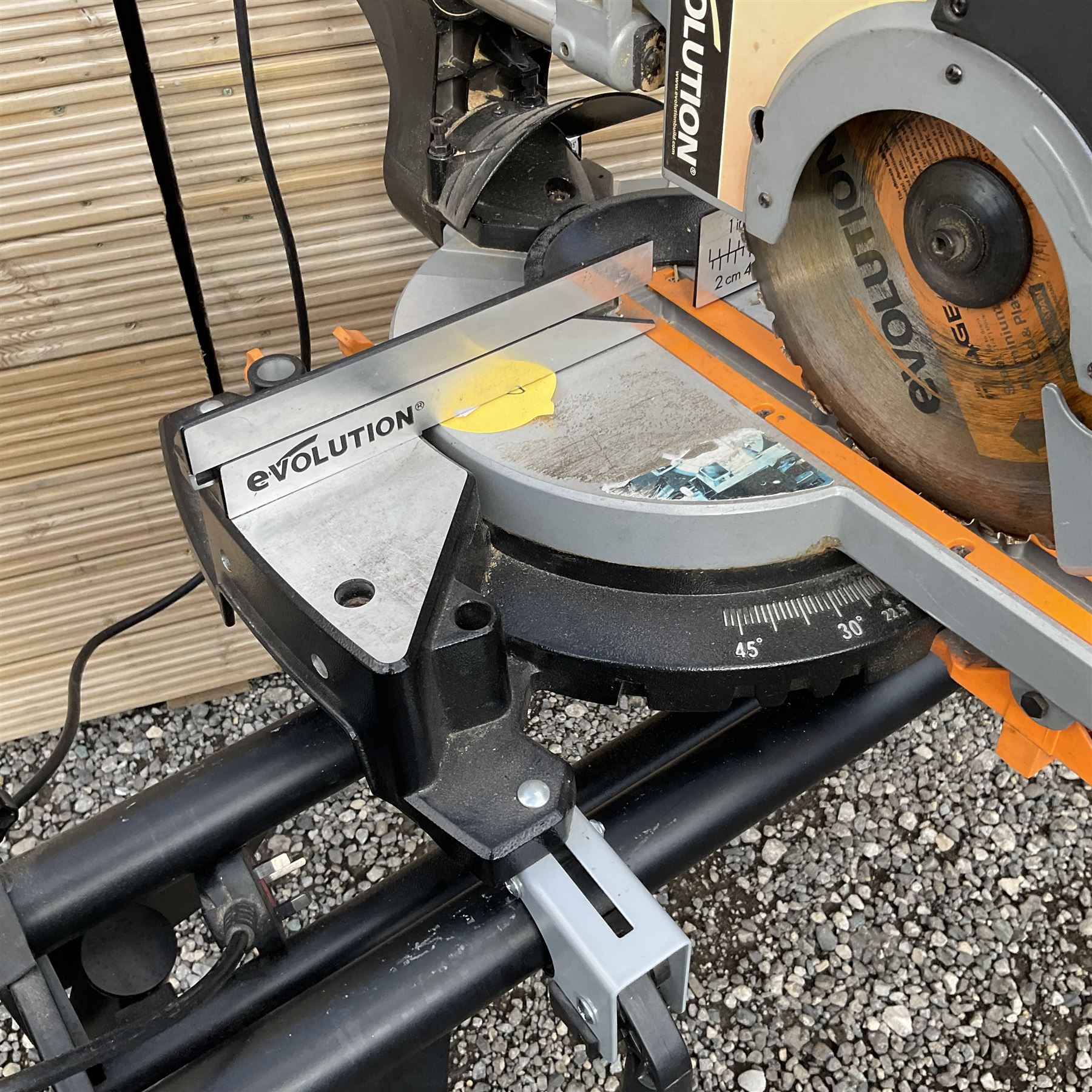 Evolution Rage 3 Mitre saw with foldable stand - THIS LOT IS TO BE COLLECTED BY APPOINTMENT FROM DUGGLEBY STORAGE, GREAT HILL, EASTFIELD, SCARBOROUGH, YO11 3TX
