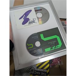 Collection of music memorabilia, including signed Peter Hook memorabilia, Status Quo, Rolling Stones, Neil Diamond, Joy Division tshirts, posters, books, etc