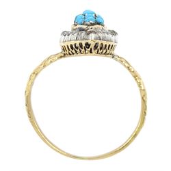 Victorian gold and silver turquoise and rose cut diamond, marquise shaped ring