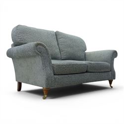 Marks & Spencer - 'Salisbury' two seater sofa, upholstered in blue fabric, scrolled arms a...