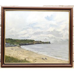 T Nicholson (British 20th century): Sandsend near Whitby, oil on artist's board signed 45cm x 55cm