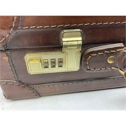Gentleman's brown leather briefcase with combination lock, not including handle H32cm W46cm D13.5cm