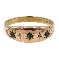  Gold emerald and diamond five stone gypsy ring, stamped 9ct  