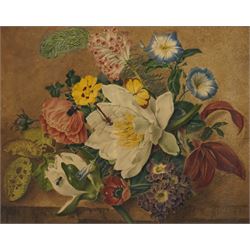 N Kelly (British 19th century): Still Life of Flowers and Insects, watercolour signed and ...