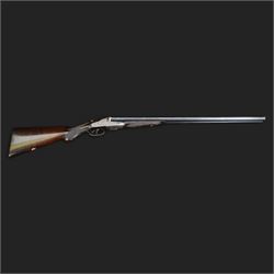 Carr Brothers of Huddersfield 12 bore side by side shotgun with engraved sidelock plates, trigger guard, underside, top plate, thumb lever and fences, chequered semi-pistol grip and horn tipped forend, vacant cartouche to the underside of the stock, double trigger and named 28 inch sleeved barrels choked ¾ and ½, overall length 113cm SHOTGUN CERTIFICATE REQUIRED