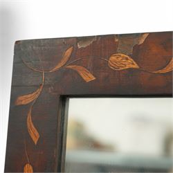 19th century rectangular mahogany framed wall mirror, decorated with Dutch style trailing floral marquetry 