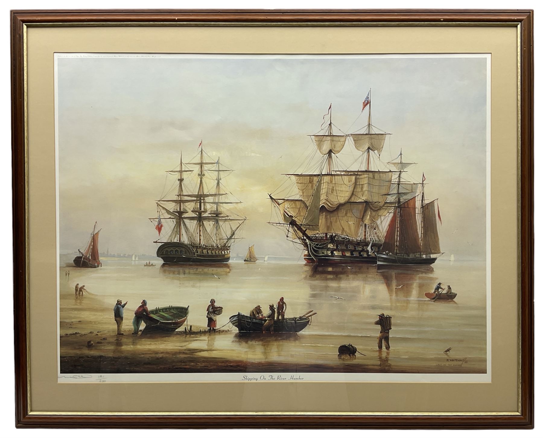 Michael James Whitehand (British 1941-): 'Shipping on the River Humber', limited edition colour print signed and numbered 191/200 together with six further unframed max 60cm x 81cm