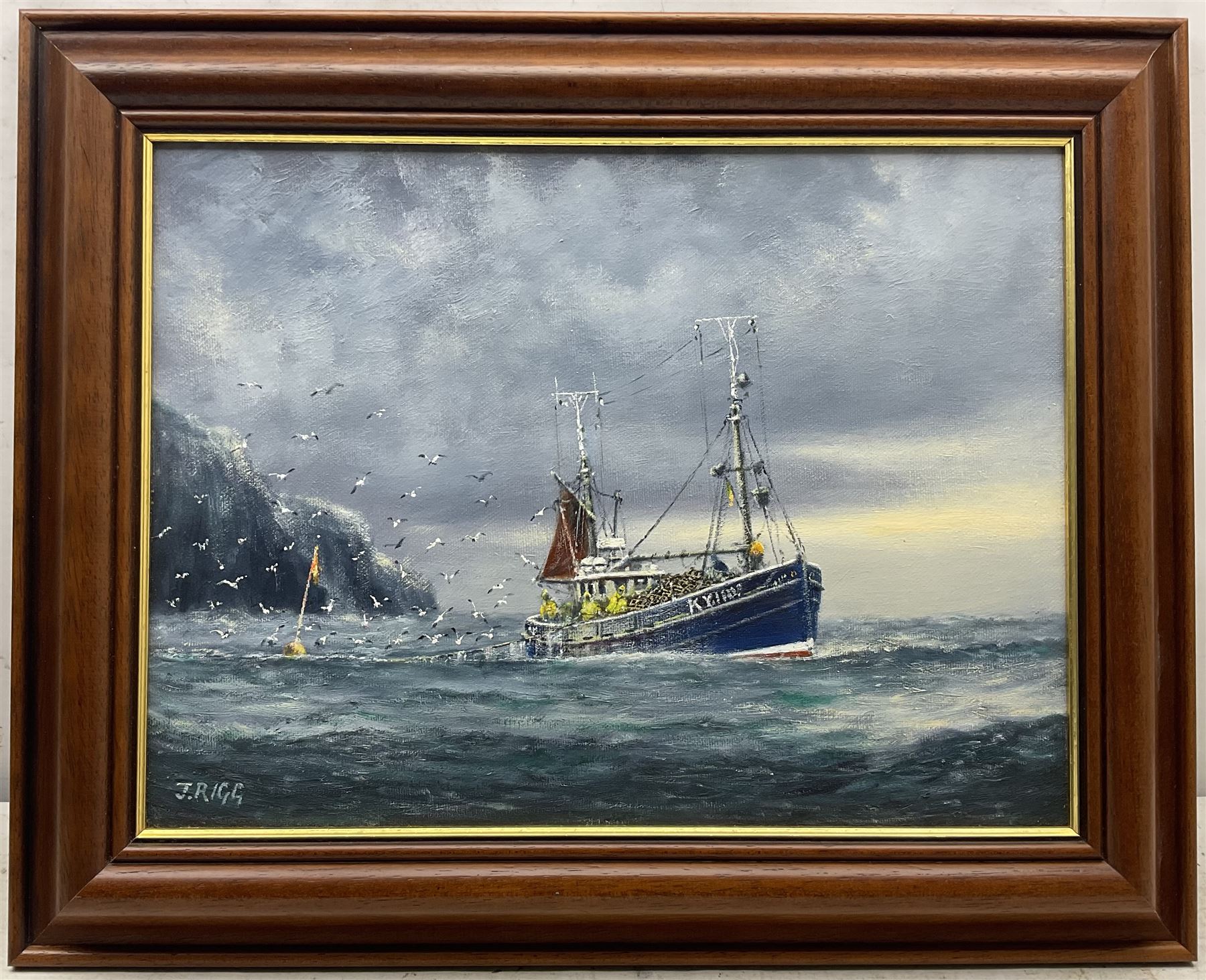Jack Rigg (British 1927-): Kirkcaldy Trawler off the Coast, oil on board signed 29cm x 39cm