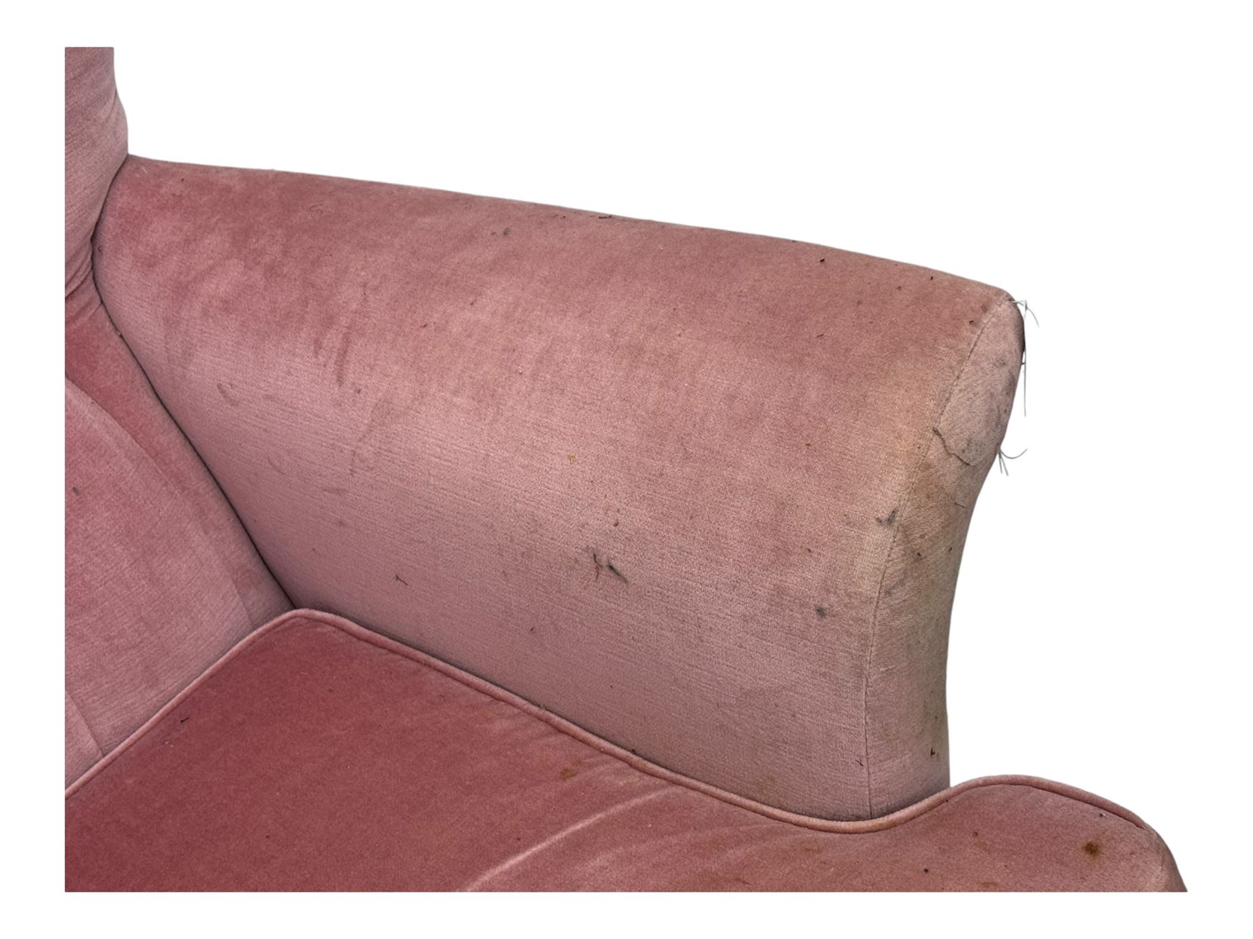 Paul Conti for G-Plan - 'Blofeld' Model 6250 swivel wingback armchair, upholstered in pink velour button back fabric, on teak base with castors