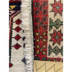 Persian Ardebil runner rug, beige and red ground, diamond centre pattern