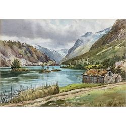 Frederick Richard Fitzgerald (British 1869-1944): Norwegian Fjord Landscape, watercolour signed 22cm x 32cm