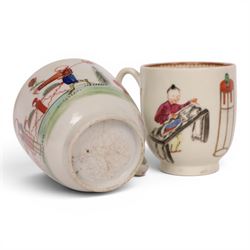 18th/ 19th century chinoiserie decorated porcelain including two New Hall tea bowls and a coffee cup in Boy and the Windmill pattern, Worcester Mandarin coffee cup and Liverpool tea bowl 