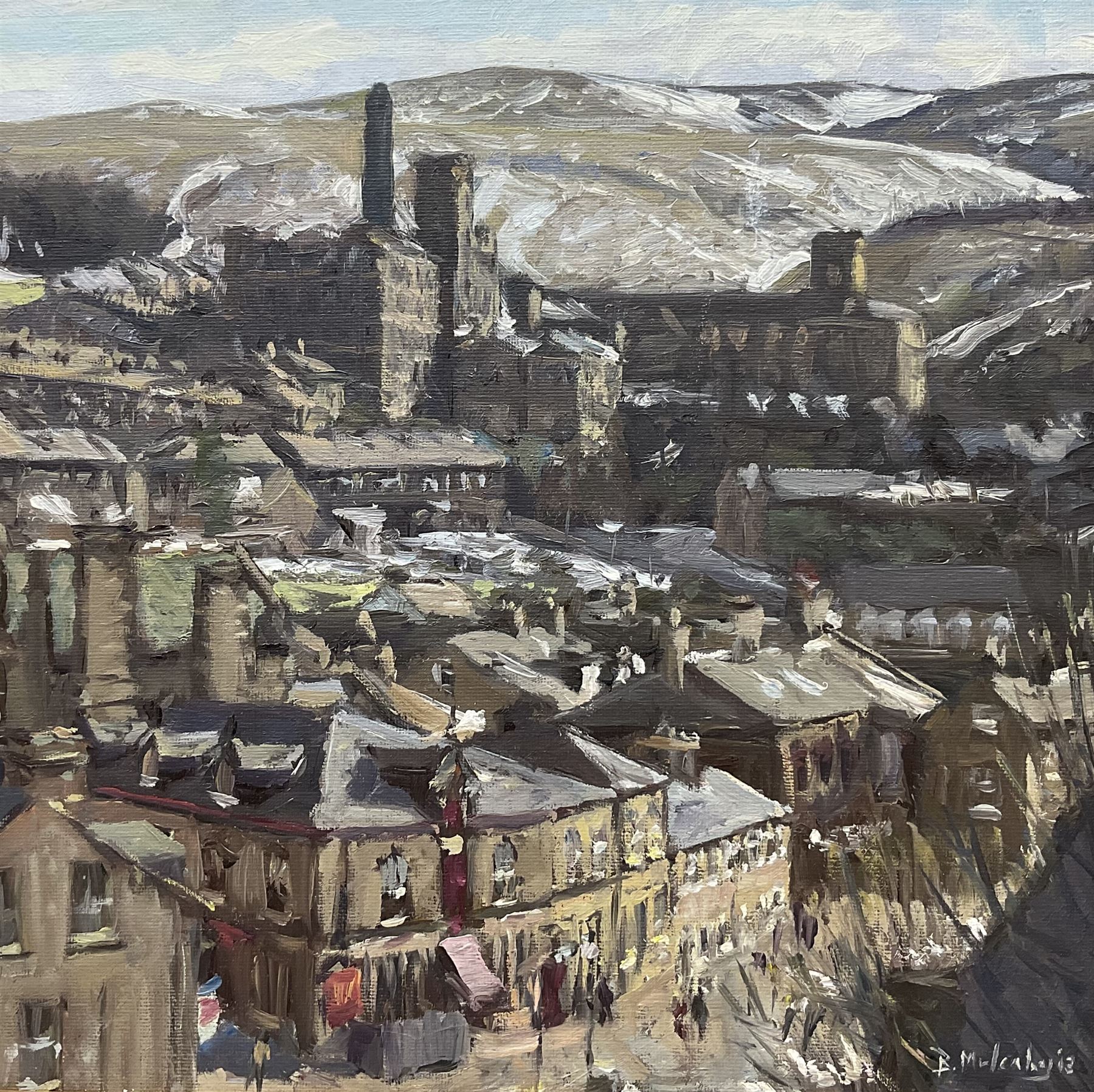 Bruce Mulcahy (British 1955-): 'Marsden' West Yorkshire, oil on canvas board signed, titled and dated 2013 on artist's address label verso 29cm x 29cm
Notes: member of the Fylingdales Group of Artists