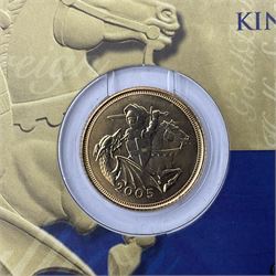 Queen Elizabeth II 2005 gold half sovereign coin, on card