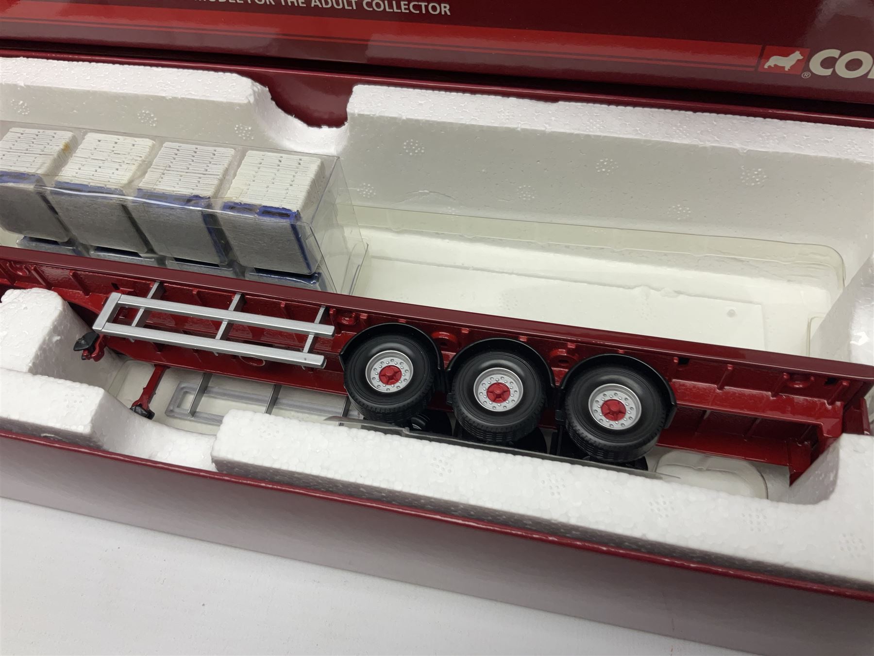 Corgi - three limited edition Hauliers of Renown lorries; CC13715 Scania R Series Topline Houghton Parkhouse 'The Professional' Livestock Transporter Chris Waite Transport; CC13812 Mercedes-Benz Actros Curtainside Eddie Stobart Ltd/Knauf; and CC13911 Foden Alpha Flatbed Trailer & Peat load R.J. & I. Monkhouse Ltd; all boxed with slipcases (3)