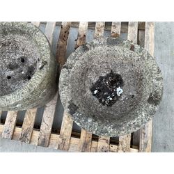 Pair weathered granite planters, circular tapering form

Location: Duggleby Storage, Scarborough Business Park YO11 3TX