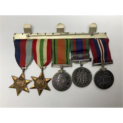 WW2 group of five medals comprising 1939-1945 War Medal, Defence Medal, 1939-1945 Star, Italy Star and Canadian Volunteer Service Medal with maple leaf clasp; all with ribbons on wearing bar; group of five matching miniatures; with extensive archive of photocopied research material relating to 2nd Lieu.(later Capt.) Richard Charles Osborne O'Hagan of the 6th Hussars and inscribed photograph of Capt. O'Hagan in uniform