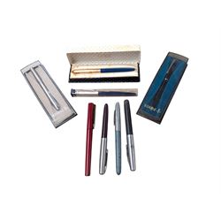 Four cased Parker pens and four other pe