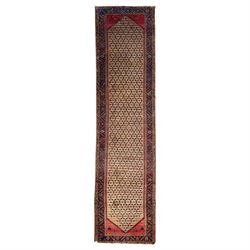 North East Persian Kurdie hand-knotted runner, camel ground with an all-over lattice of ro...
