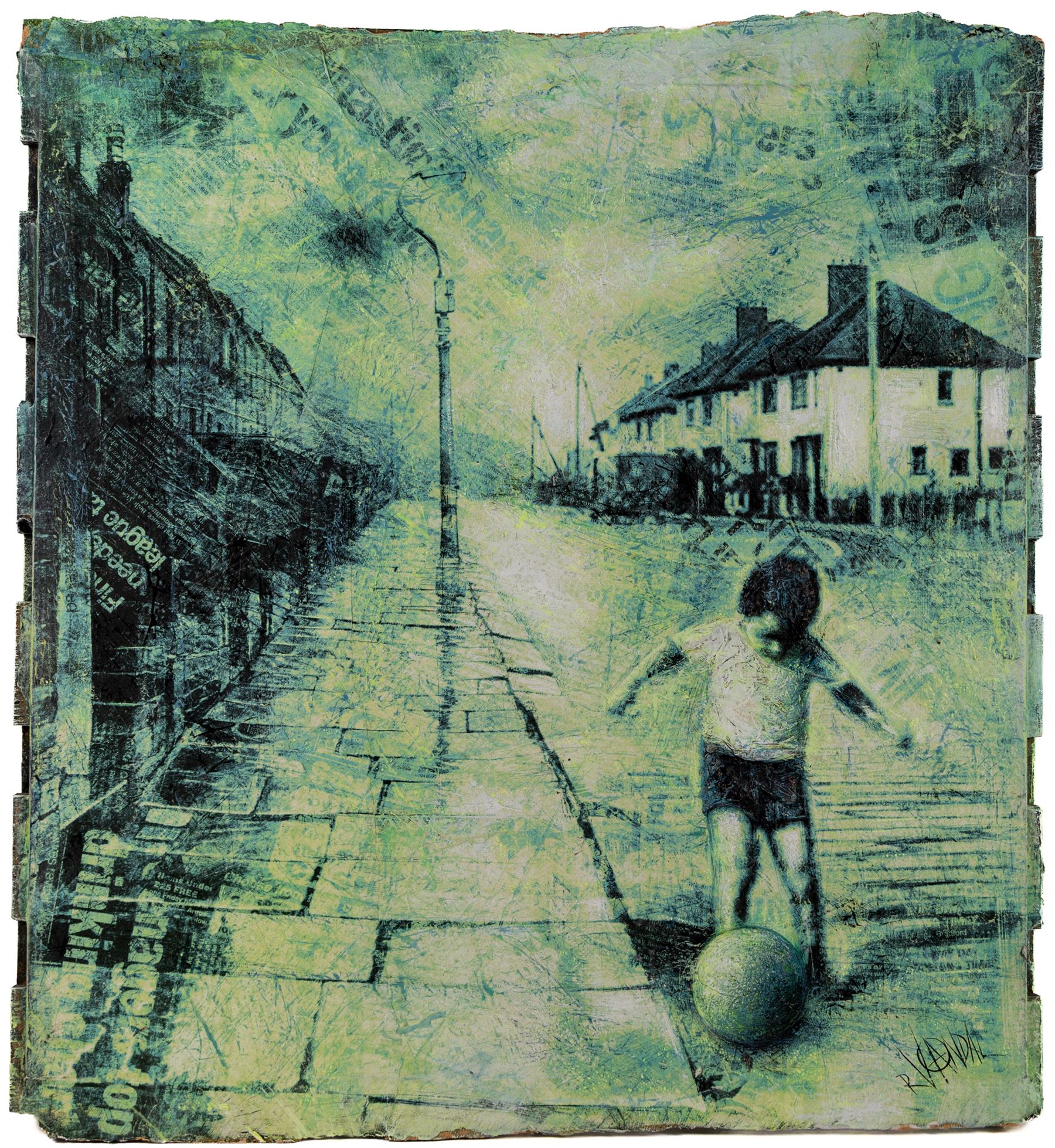 Rourke Van Dal (British 1969-): Dreams from the Gutter, mixed media on board laid on to pallet signed 68cm x 62cm (unframed)