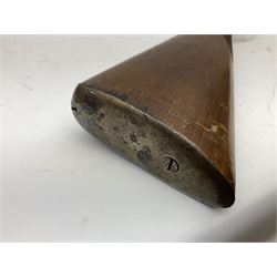 19th century 13-bore double barrel side-by-side percussion cap shotgun, the 72cm stub twist damascus barrels with ramrod under, walnut stock with chequered grip L117.5cm overall