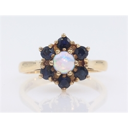  Opal and sapphire gold cluster ring hallmarked 9ct   