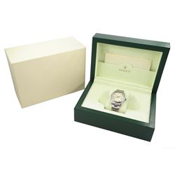Rolex Oyster Perpetual gentleman's stainless steel automatic wristwatch, Ref. 1500, serial No. 95801**, silvered dial with baton hour markers, on Rolex oyster bracelet, boxed