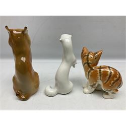 Collection of Russian Lomonosov USSR animal figures, to include  lynx, tiger, red panda, sealion, panada, etc 
