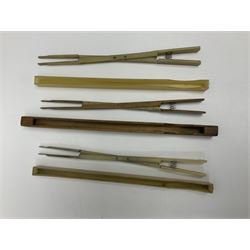 Collection of twenty-two piano tuning and servicing tools by Marples, Reynolds, Fletcher etc including T tuning levers and wrenches, Papps wedge treble mute and stick mutes, regulatory screw-driver, tuning hammers, various pliers etc