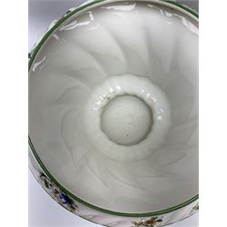 Capodimonte planter on stand with floral decoration, plater H26.5cm D25cm, stand 69cm. 