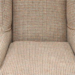 Whitehead designs - Edwardian design 'Tissington' wingback armchair on square tapering feet with castors, upholstered in pink tweed fabric