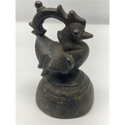 19th century graduating set of Burmese bronze opium weights, in the form of Hintha birds, tallest H11.5cm (8)