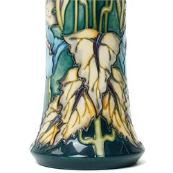 Moorcroft Blue Rhapsody pattern vase, of cylindrical form with flared neck, designed by Philip Gibson, a trial piece, with impressed and painted marks to base, with original box, H25cm