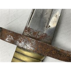 French model 1866 sabre bayonet, the 57.5cm curving blade marked St. Etienne 1873; in associated steel scabbard L71cm; and Mosin-Nagant M1891 socket bayonet with 43cm cruciform blade No.37068 (no scabbard) (2)