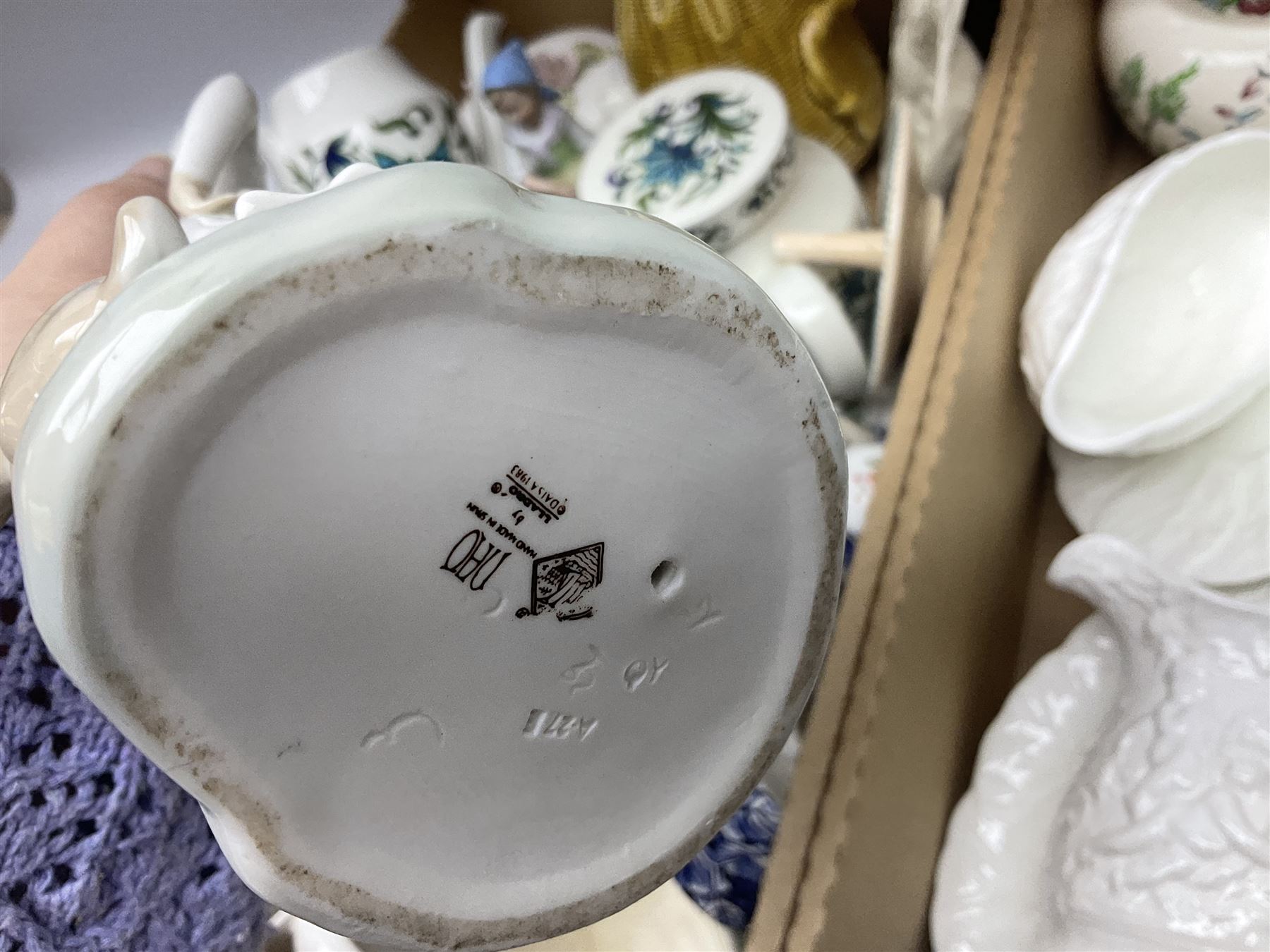 Wedgwood and Coalport 'Countryware' pattern ceramics, to include teapot, toast rack, napkin rings, jug, oval dish, sauce boat and saucer, etc, together with other ceramics to include Hornsea Fauna vase, Sylvac Apple Blossom pattern bowl, Sylvac jug in the form of a sack, no. 406, two Nao figures, tea wares, silver plated cutlery etc