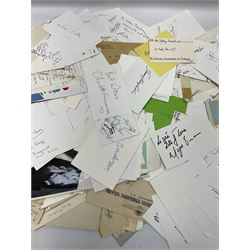 Collection of over 600 autographs on cards, clipped pieces, letters etc including William Gladstone, Lord North, Randolph Churchill, Hugh Dalton, Philip Noel-Baker, Philip Burne-Jones, Tiger Woods, Ben Hogan, Cindy Crawford, Viv Nicholson, Roddy Doyle, Diana Cooper, Woody Allen, Roy Orbison, Mary Wilson, Sammy Davis Jr., Clive Brook, Roger Quilter, Chay Blyth, Chris Bonington, John Lodge, Trevor Bayliss, Penelope Wilton, Tom O'Connor, Charles Aznavour, Alan Tichmarsh, Michael Ball, Thelma Barlow, Jack Brymer, Paul Badura-Skoda, John Lill, John Conteh, Charlotte Knollys, Arthur Godfrey, Eric Sykes, Queen Noor of Jordan, Victoria Gledenning, Madeleine Albright etc