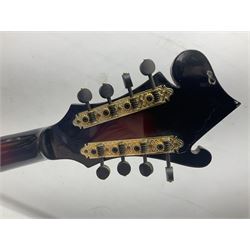 Eastern eight-string mandolin with red sunburst finish and mother-of-pearl inlay of eagles, clouds, trees etc L86cm; in fitted hard carrying case