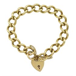 9ct gold curb link bracelet, with heart locket clasp, both hallmarked 