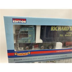 Corgi - three limited edition 1:50 scale heavy haulage vehicles comprising CC124Volvo FH Globetrotter Curtainside Jefferies of Otley; CC12005 MAN Fridge Trailer Pulleyn Transport; and CC13408 ERF ECT Olympic Curtainside Richard Read (Transport) Ltd; all boxed (3)